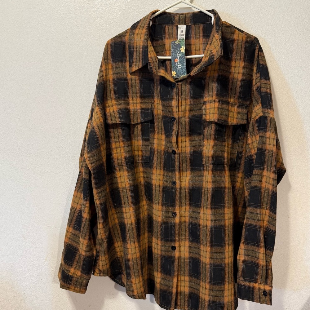 Blooming Jelly Plaid Shirt in Black XXL LongSleeve Women's Button Up New